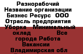 Разнорабочий › Название организации ­ Бизнес Ресурс, ООО › Отрасль предприятия ­ Уборка › Минимальный оклад ­ 22 000 - Все города Работа » Вакансии   . Владимирская обл.,Вязниковский р-н